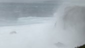 Typhoon waves hitting cliffs