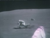 Apollo 17 astronaut stumbles and falls on the Moon
