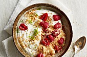 Low-calorie lime quark with roasted coconut and oat bran