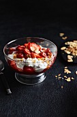 Strawberry and rhubarb compote on chia yoghurt (low calorie)