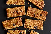 Millet bars with cranberries, banana and chopped almonds