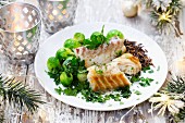 Cod with cabbage Brussels sprouts