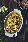Roasted delicata squash curry with chickpeas and cauliflower