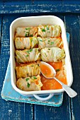 Chinese cabbage leaves stuffed with turkey and barley