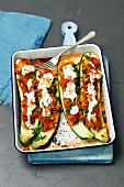 Courgette stuffed with beef and tomatoes with yoghurt