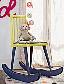 Old wooden chair converted into rocking chair in nursery
