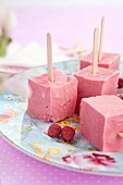 Homemade raspberry ice cream sticks