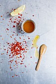 Chilli flakes and chilli sauce