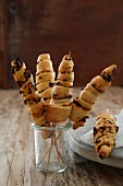Puff pastry twists on a skewer