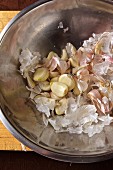 Organic garlic, in a metal bowl