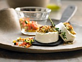 Browned goat's cheese with vegetables and herbs