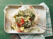 Chicken in a roasting bag with Mediterranean vegetables