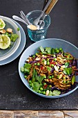 Soba noodles with red cabbage, edamame and peanuts