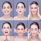 Woman doing facial exercises