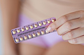 Woman with contraceptive pills