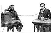 Bell and Gray using their telephones, 19th century