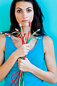 Woman holding Ethernet cables