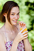 Woman drinking juice