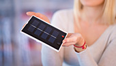 Woman holding solar photovoltaic cell