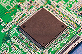 Silicon chip on a circuit board microprocessor
