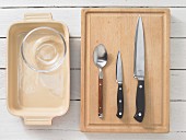 Kitchen utensils for making oven baked cod