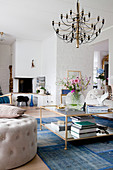 Elegant blue and white living room