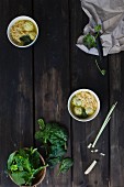 Noodle soup with spinach and dumplings