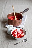 Apple and raspberry jelly with cream