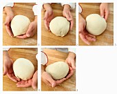 A piece of dough being rounded