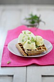 Waffles with herb ice cream