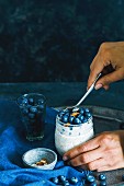 Blueberry chia seeds overnight oats with almonds
