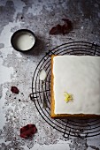 Soft and moist lemon pound cake with sour cream and lemon icing