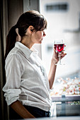 Woman drinking wine