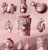 Pre-Colombian archaeological artifacts, 19th C illustration