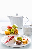 Assorted Colorful Macarons on Cake Stand to be served at Tea time