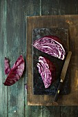 Chopped red cabbage on a chopping board
