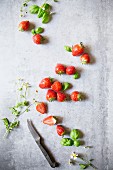 Erdbeeren und Basilikum