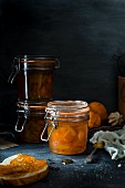 Jars of homemade seville orange marmalade