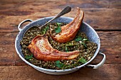 Pork chops with puy lentils