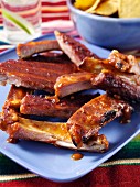 A plate of barbecued pork spare ribs editorial food