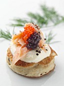 Buckwheat blini with smoked salmon and caviar