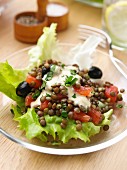 A plate of lentil salad