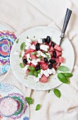 Watermelon salad with feta and olives