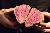 A fillet of beef cut into two pieces
