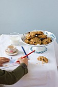 Chocolate chip cookies and milk for children