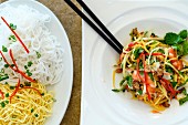 Noodles and seafood with vegetables, Vietnamese food, Vietnam, Indochina, Southeast Asia, Asia