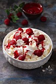 Quick and easy meringue dessert with fresh raspberries