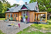 Modernised cottage and two different entrances, gravel terrace and lawn