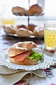 A salmon and salad bagel