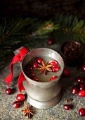 Warm Mulled Apple Juice with Cranberries
